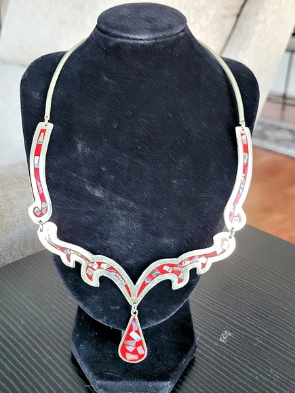 Red & Silver Pendant Necklace Like New